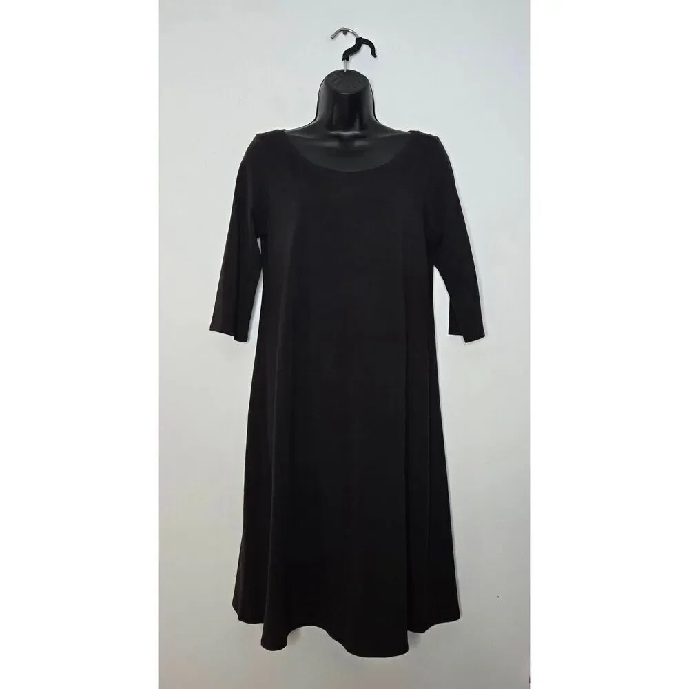 Eileen Fisher Women's Dress Size Small Black 3/4 Sleeve Organic Cotton